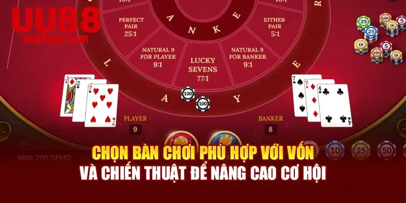 Chọn bàn chơi phù hợp với vốn và chiến thuật để nâng cao cơ hội
